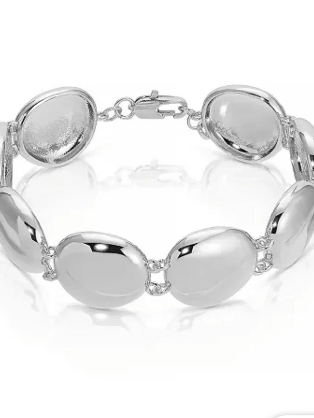 ETTIKA Polished Pebble Linked Bracelet Rhodium-plated 7"+2" New - Picture 2 of 4